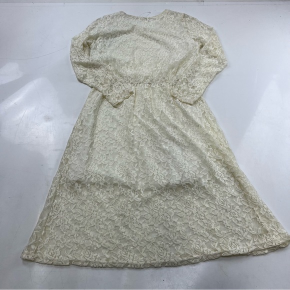women’s vintage 80s 90s lace beige white dress S L76-15 - Picture 2 of 5